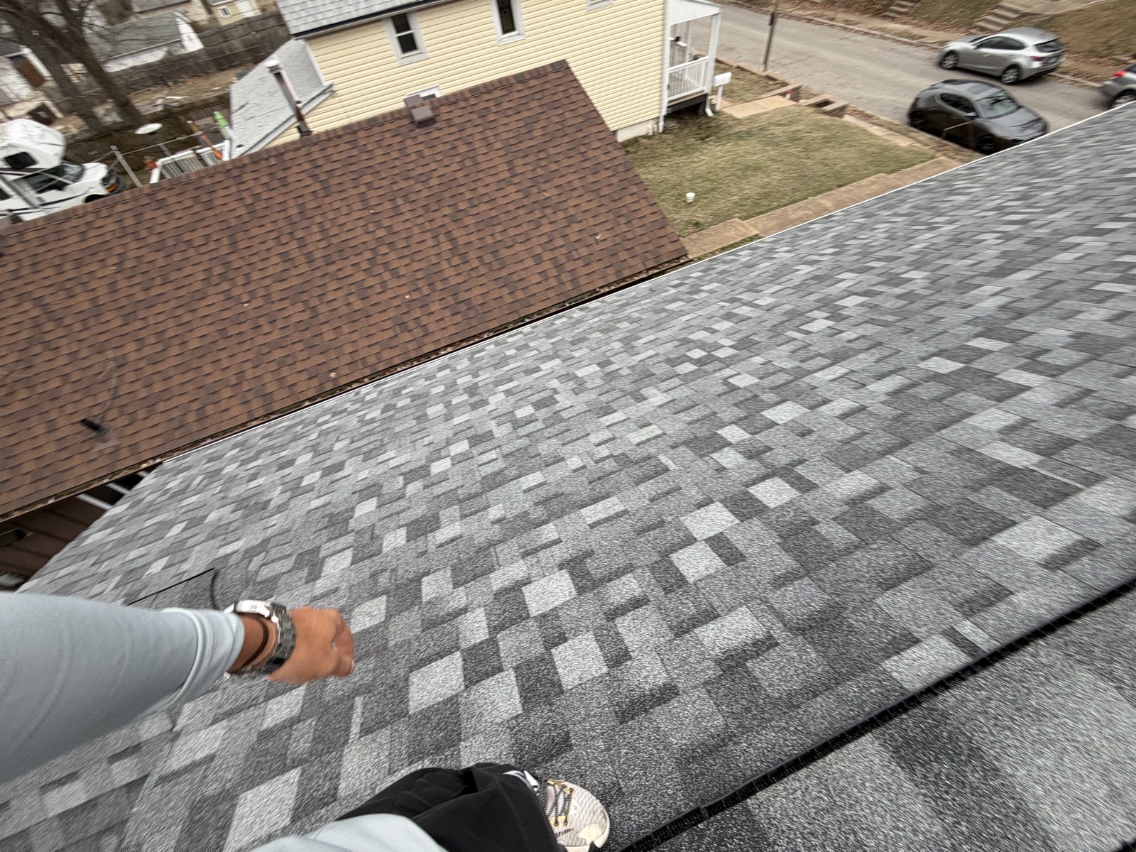 Angled view of an architectural shingle roof showing dimensional texture