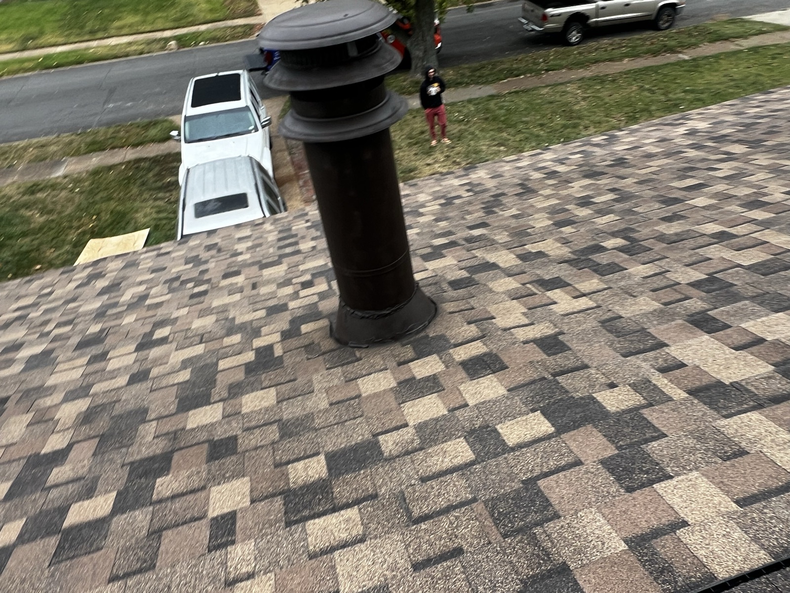 Pipe boot flashing detail during roof inspection