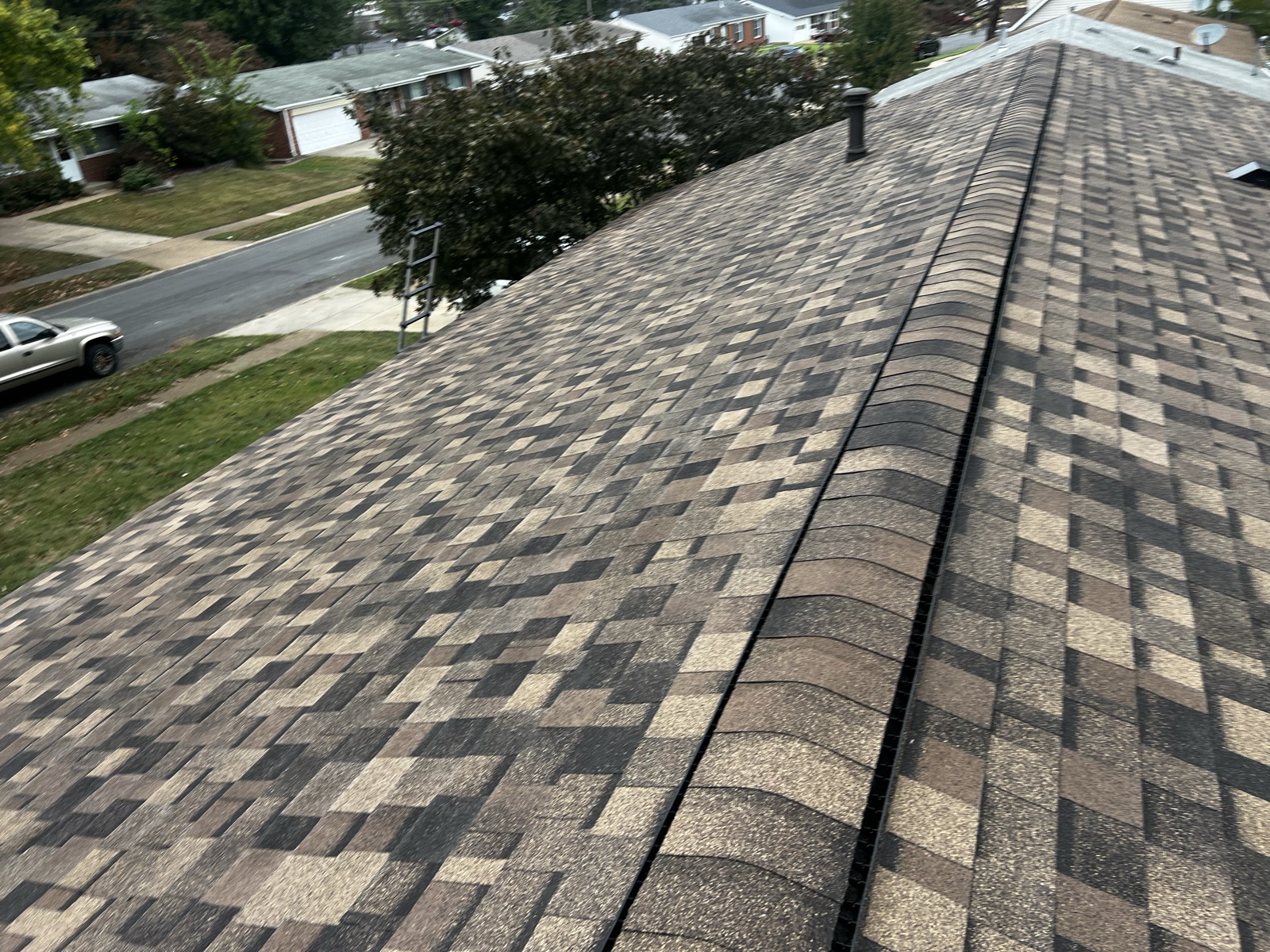 Clean ridge line on completed roof
